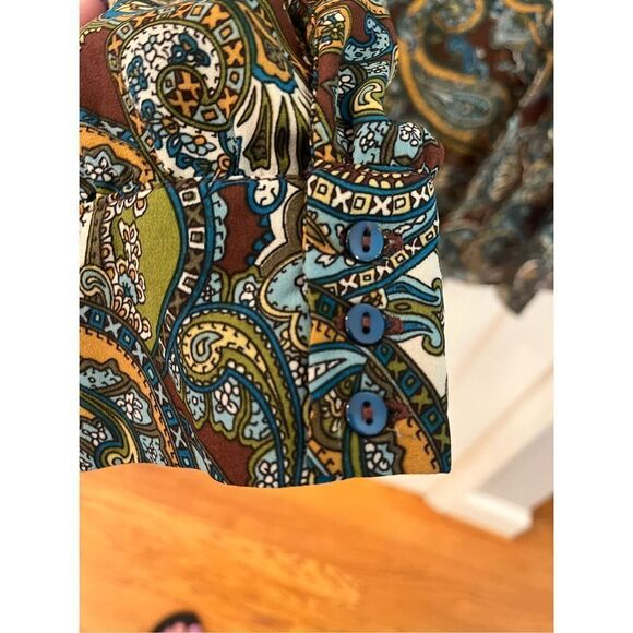 Ellen Weaver Brown & Green Paisley Secretary Bow Button Down Blouse sz 1X NWT - Picture 4 of 7